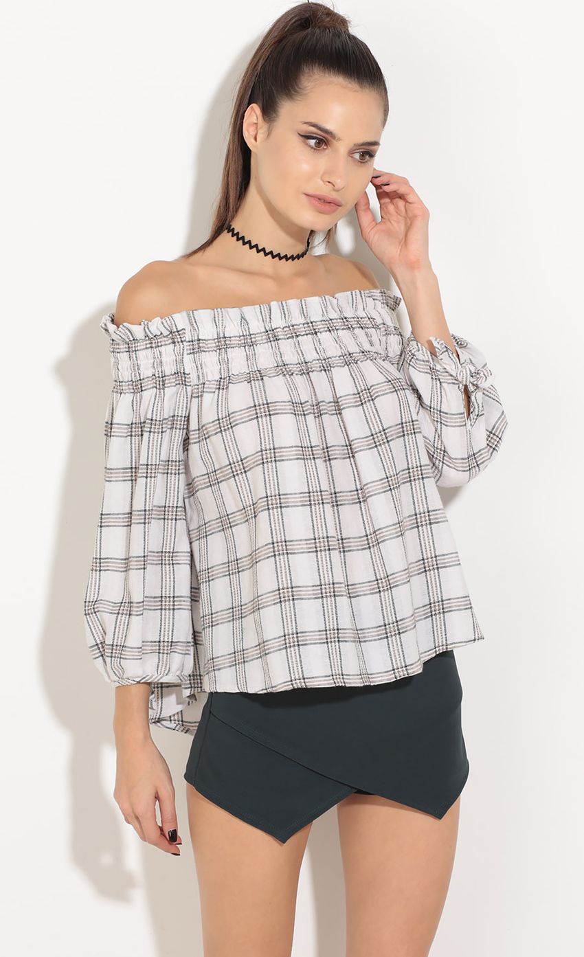 Picture Off The Shoulder Plaid Top In Cream. Source: https://media-img.lucyinthesky.com/data/Sep16_2/850xAUTO/0Y5A0869.JPG
