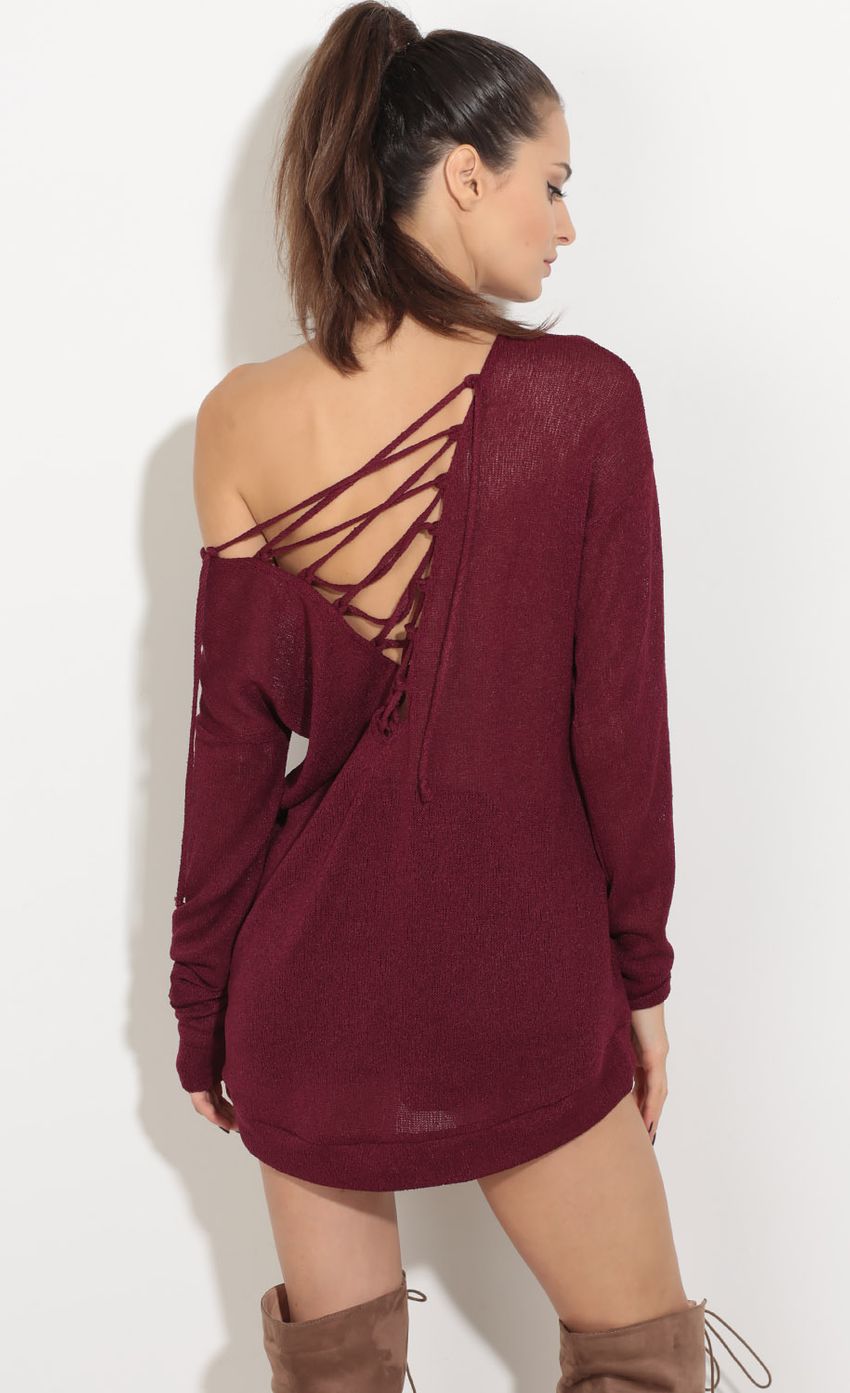 Picture Lace-Up Knit Jumper In Wine. Source: https://media-img.lucyinthesky.com/data/Sep16_2/850xAUTO/0Y5A2418.JPG