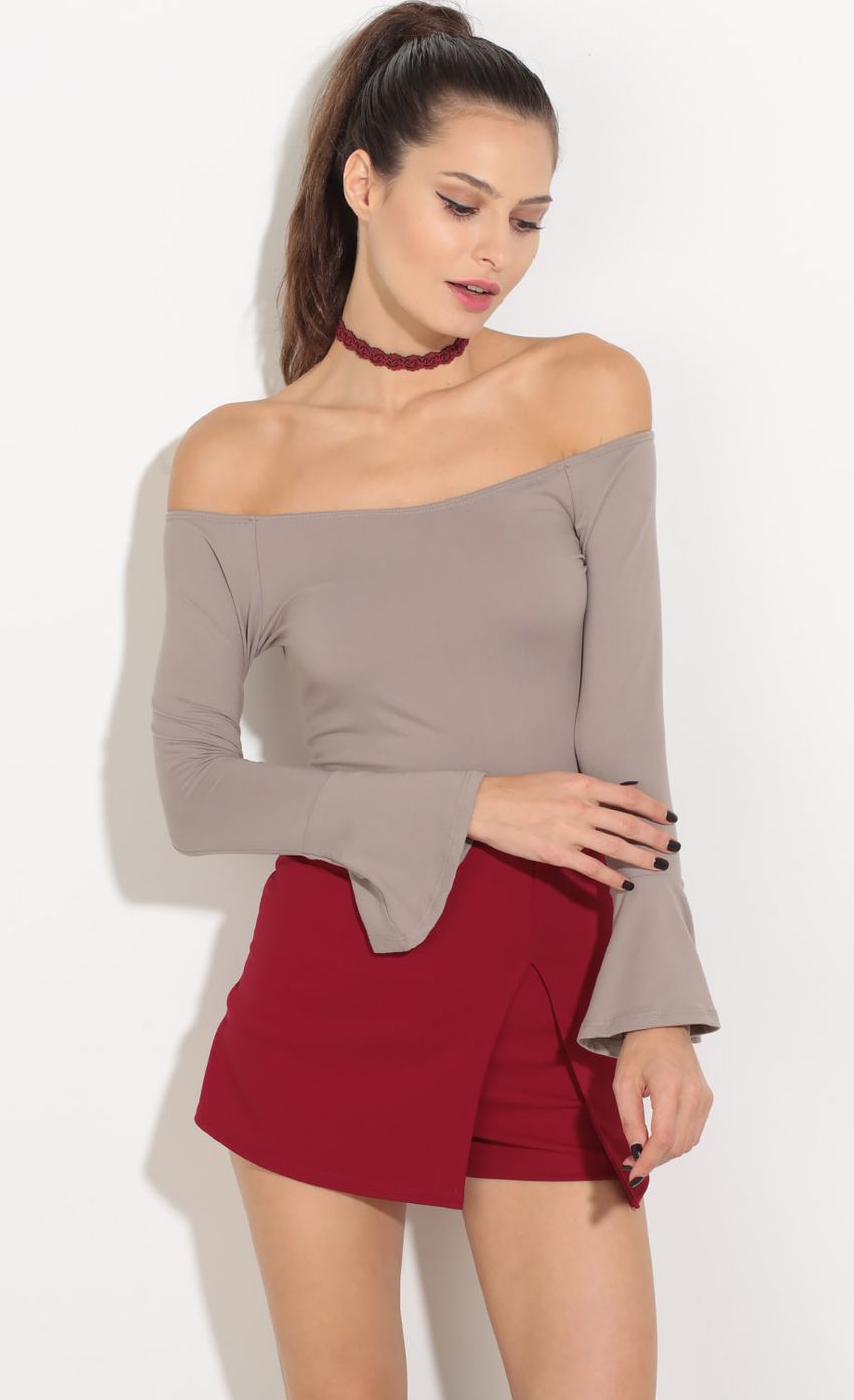 Picture Off The Shoulder Bodysuit In Taupe. Source: https://media-img.lucyinthesky.com/data/Sep16_2/850xAUTO/0Y5A2770.JPG