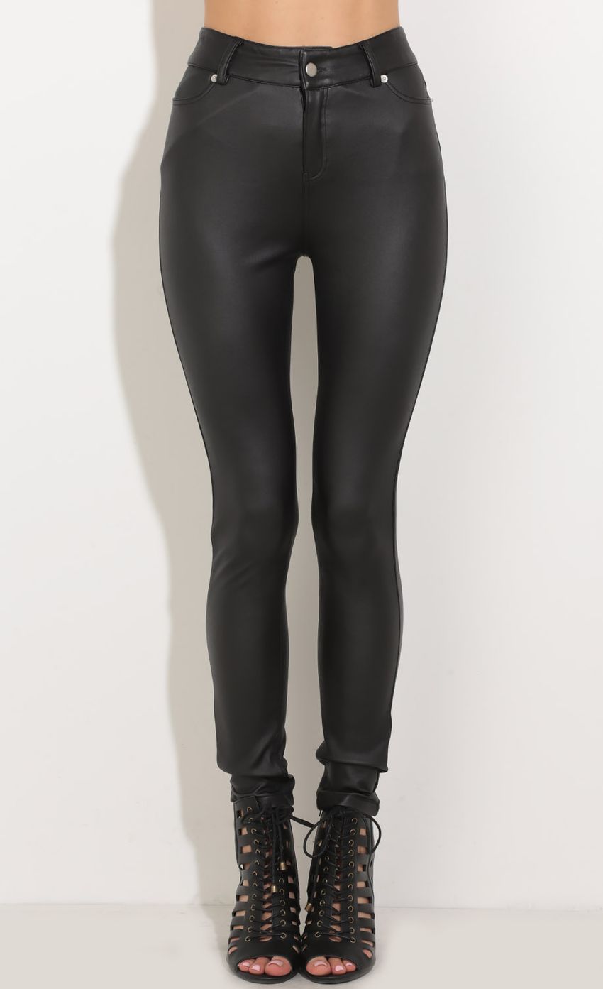 Picture High Waisted PU Leather Pants In Black. Source: https://media-img.lucyinthesky.com/data/Sep16_2/850xAUTO/0Y5A9668.JPG