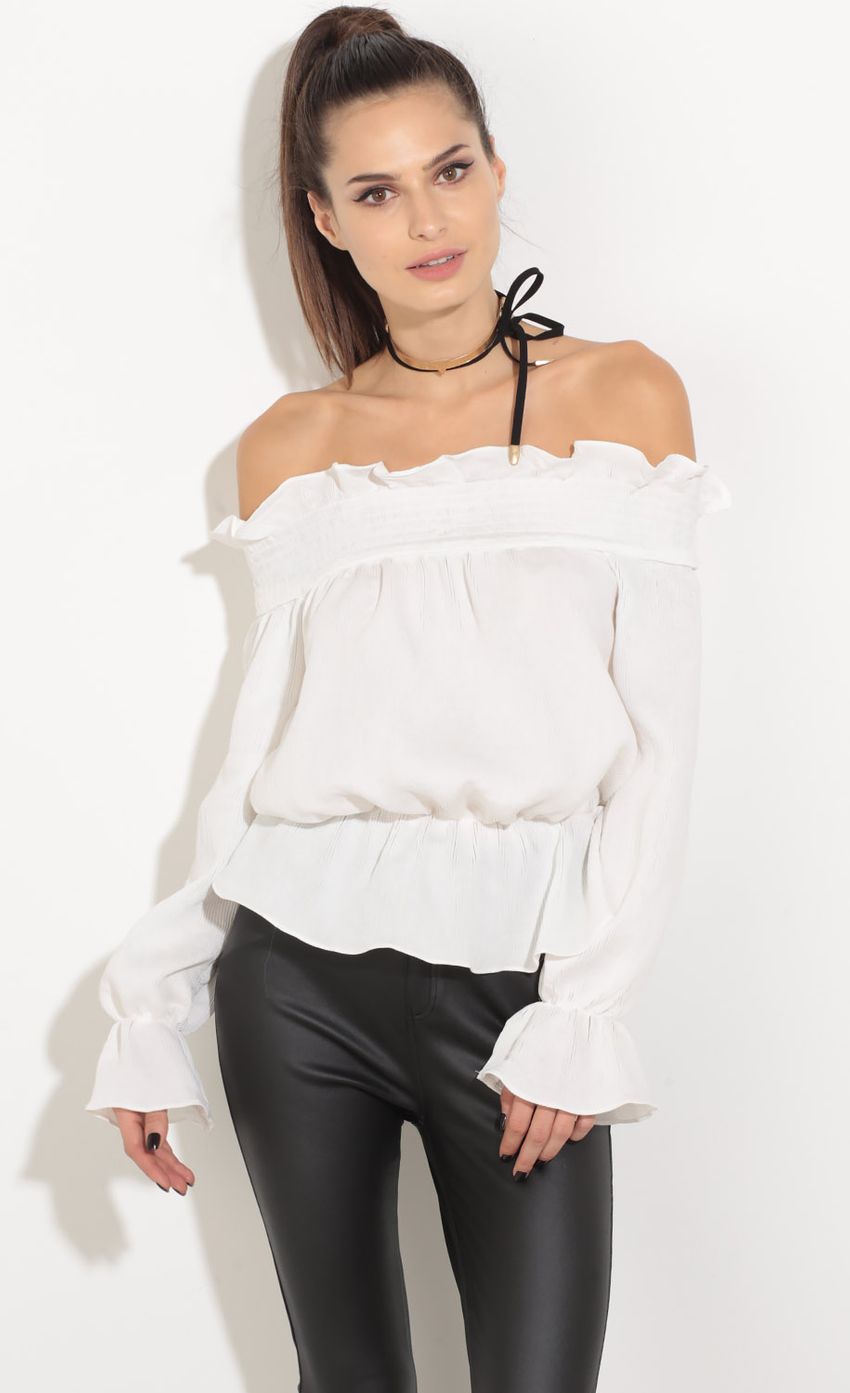 Picture Off The Shoulder Textured Top In Ivory. Source: https://media-img.lucyinthesky.com/data/Sep16_2/850xAUTO/0Y5A9686.JPG