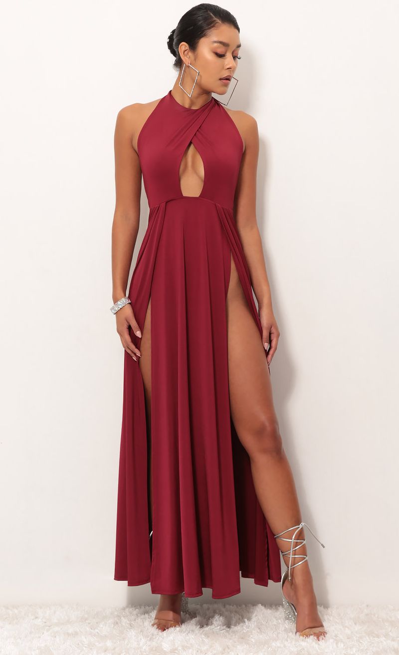 slim fit dress slacks Aria Merlot Halter Maxi Dress - M Size - Women's Dresses main image 1