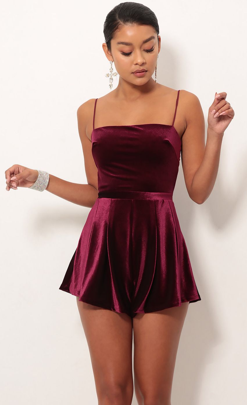 Picture Bella Velvet Romper In Wine. Source: https://media-img.lucyinthesky.com/data/Sep18_1/850xAUTO/0Y5A8426.JPG