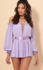 Picture Vallarta Off The Shoulder Romper in Lavender. Source: https://media-img.lucyinthesky.com/data/Sep19_1/150xAUTO/781A8751.JPG