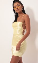 Picture Lulu Satin Lace-up Dress in Yellow. Source: https://media-img.lucyinthesky.com/data/Sep19_2/150xAUTO/781A3782.JPG