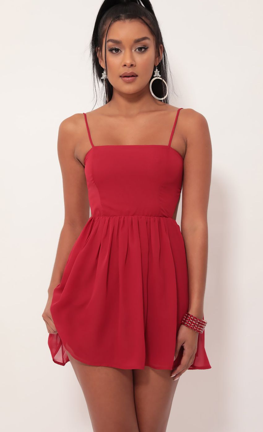 Picture Chiffon A-line Dress in Deep Red. Source: https://media-img.lucyinthesky.com/data/Sep19_2/850xAUTO/781A3631.JPG