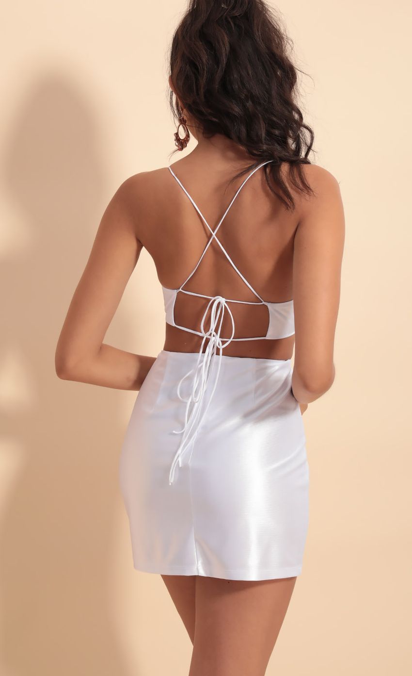 Picture Cutout Satin Dress in White. Source: https://media-img.lucyinthesky.com/data/Sep19_2/850xAUTO/781A9933.JPG