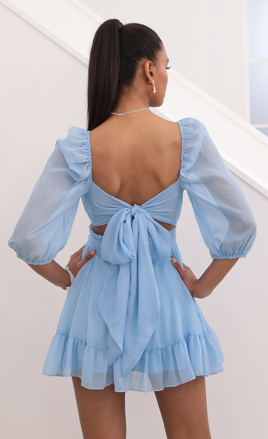 Ruffle Chiffon Dress in Blue