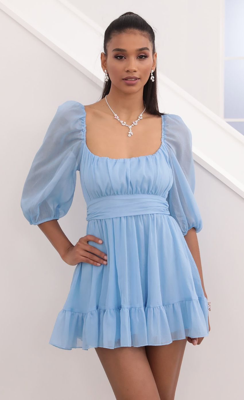 Picture Ruffle Chiffon Dress in Blue. Source: https://media-img.lucyinthesky.com/data/Sep20_2/850xAUTO/781A0301.JPG
