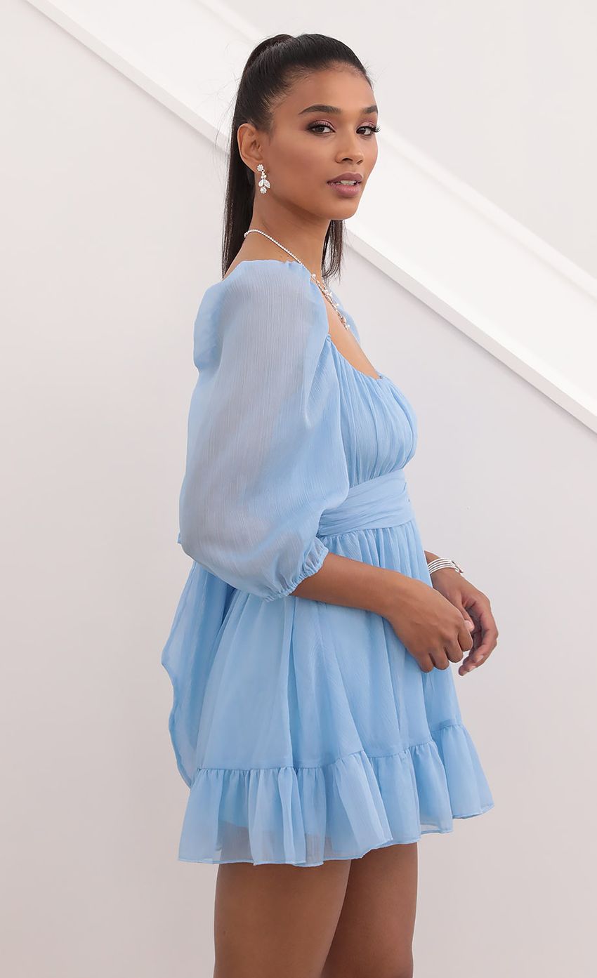 Picture Ruffle Chiffon Dress in Blue. Source: https://media-img.lucyinthesky.com/data/Sep20_2/850xAUTO/781A0330.JPG