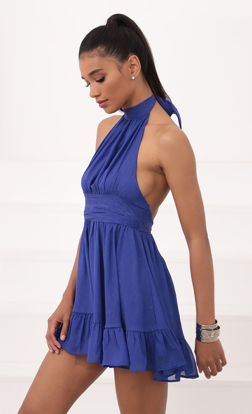 Picture Shimmer Chiffon Halter Dress in Blue. Source: https://media-img.lucyinthesky.com/data/Sep20_2/850xAUTO/781A2515.JPG
