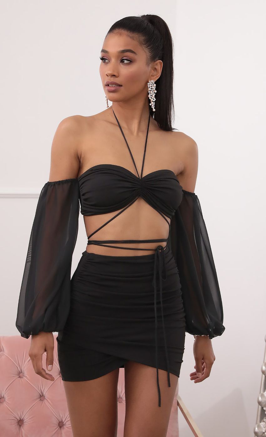 Picture Off-the-Shoulder Two Piece Long Sleeve Set in Black. Source: https://media-img.lucyinthesky.com/data/Sep20_2/850xAUTO/781A5138.JPG