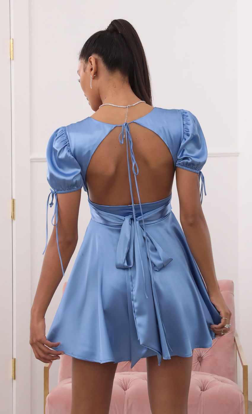 Picture Satin Puff Dress Dress in Blue. Source: https://media-img.lucyinthesky.com/data/Sep20_2/850xAUTO/781A6751.JPG
