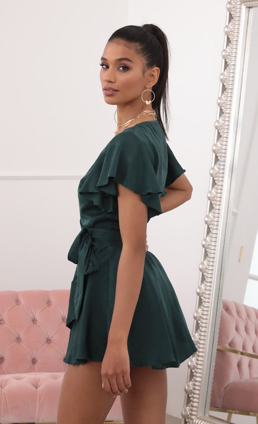 Picture Satin Wrap Dress in Forest Green. Source: https://media-img.lucyinthesky.com/data/Sep20_2/850xAUTO/781A7556.JPG