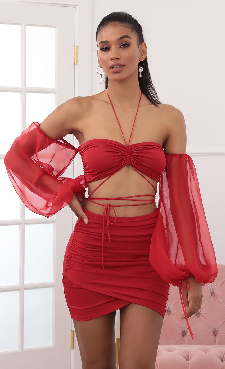 Picture Long Sleeve Off Shoulder Two Piece Set in Red. Source: https://media-img.lucyinthesky.com/data/Sep20_2/850xAUTO/781A8023.JPG