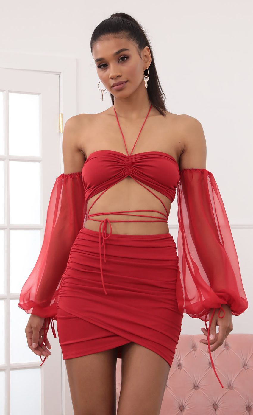 Picture Long Sleeve Off Shoulder Two Piece Set in Red. Source: https://media-img.lucyinthesky.com/data/Sep20_2/850xAUTO/781A8047.JPG