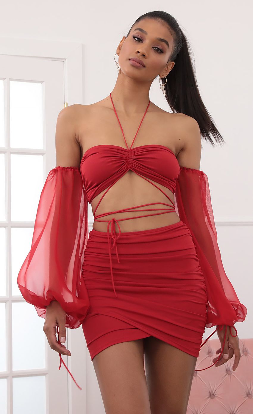 Picture Long Sleeve Off Shoulder Two Piece Set in Red. Source: https://media-img.lucyinthesky.com/data/Sep20_2/850xAUTO/781A8062.JPG