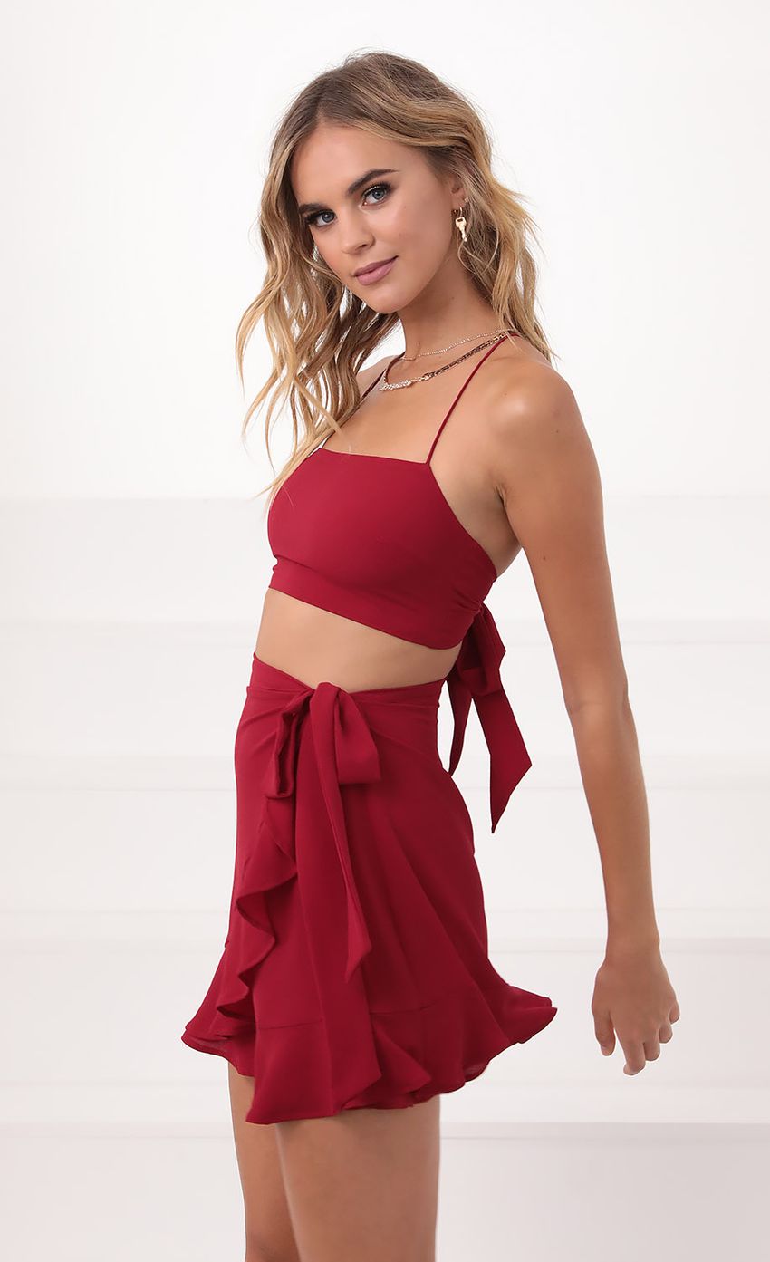 Picture Ruffle Back Tie Two Piece Set in Red. Source: https://media-img.lucyinthesky.com/data/Sep20_2/850xAUTO/781A9698.JPG