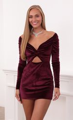 Picture Off Shoulder Velvet Dress in Lavender. Source: https://media-img.lucyinthesky.com/data/Sep21_1/150xAUTO/1V9A4543.JPG