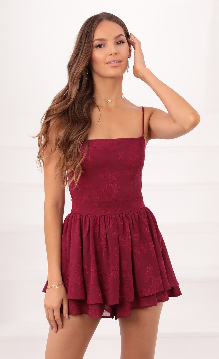 Picture Double Ruffle Romper in Burgundy. Source: https://media-img.lucyinthesky.com/data/Sep21_1/850xAUTO/1V9A4046.JPG