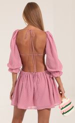 Picture Dotted Chiffon Open Back Dress in Pink. Source: https://media-img.lucyinthesky.com/data/Sep22/150xAUTO/b852a913-cd45-4ecc-ab43-da217af97cd3.jpg