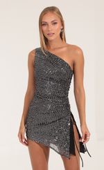 Picture Sequin Mesh One Shoulder Dress in Black. Source: https://media-img.lucyinthesky.com/data/Sep22/150xAUTO/c246fbf0-fa82-455b-98c1-510c71d2c18e.jpg