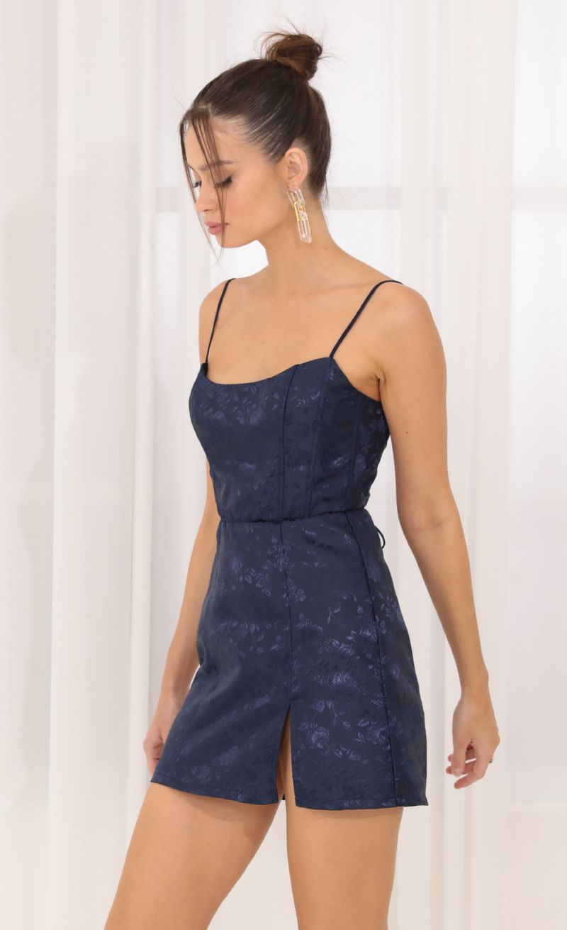 Alison Floral Jacquard Corset Dress in Navy