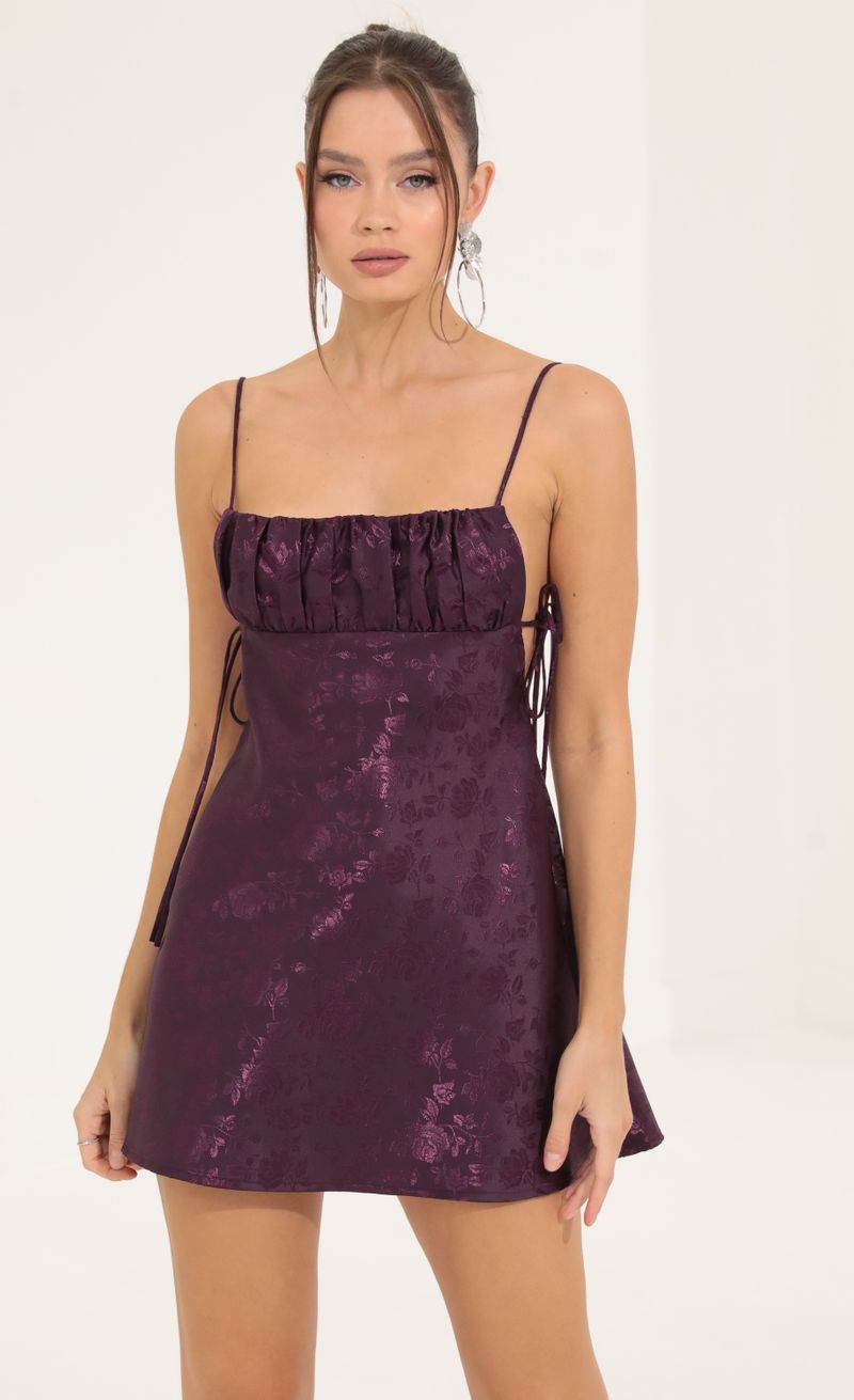 Eugenie Floral Jacquard A-Line Dress in Purple