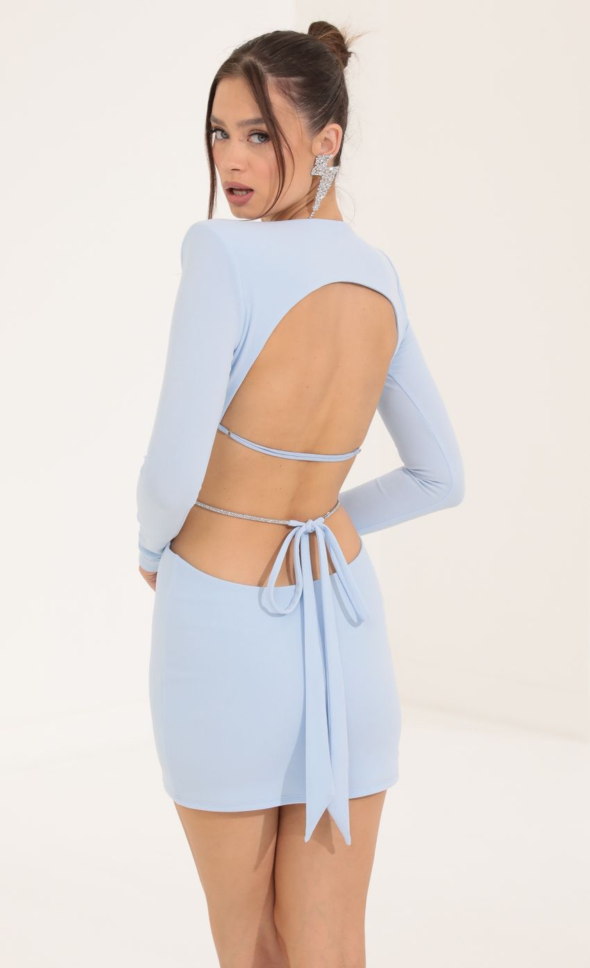 Picture Crepe Shoulder Pad Cutout Dress in Blue. Source: https://media-img.lucyinthesky.com/data/Sep22/850xAUTO/022830f2-ead9-4a06-80f2-20ddff578ef6.jpg