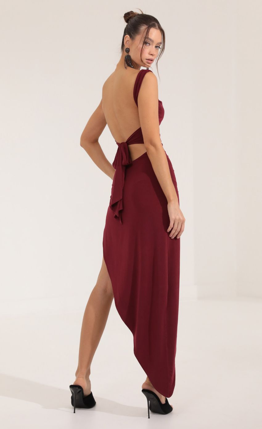 Picture Ruched Side Slit Maxi Dress in Red. Source: https://media-img.lucyinthesky.com/data/Sep22/850xAUTO/27579682-4c8a-4f60-91a9-62113ce07042.jpg