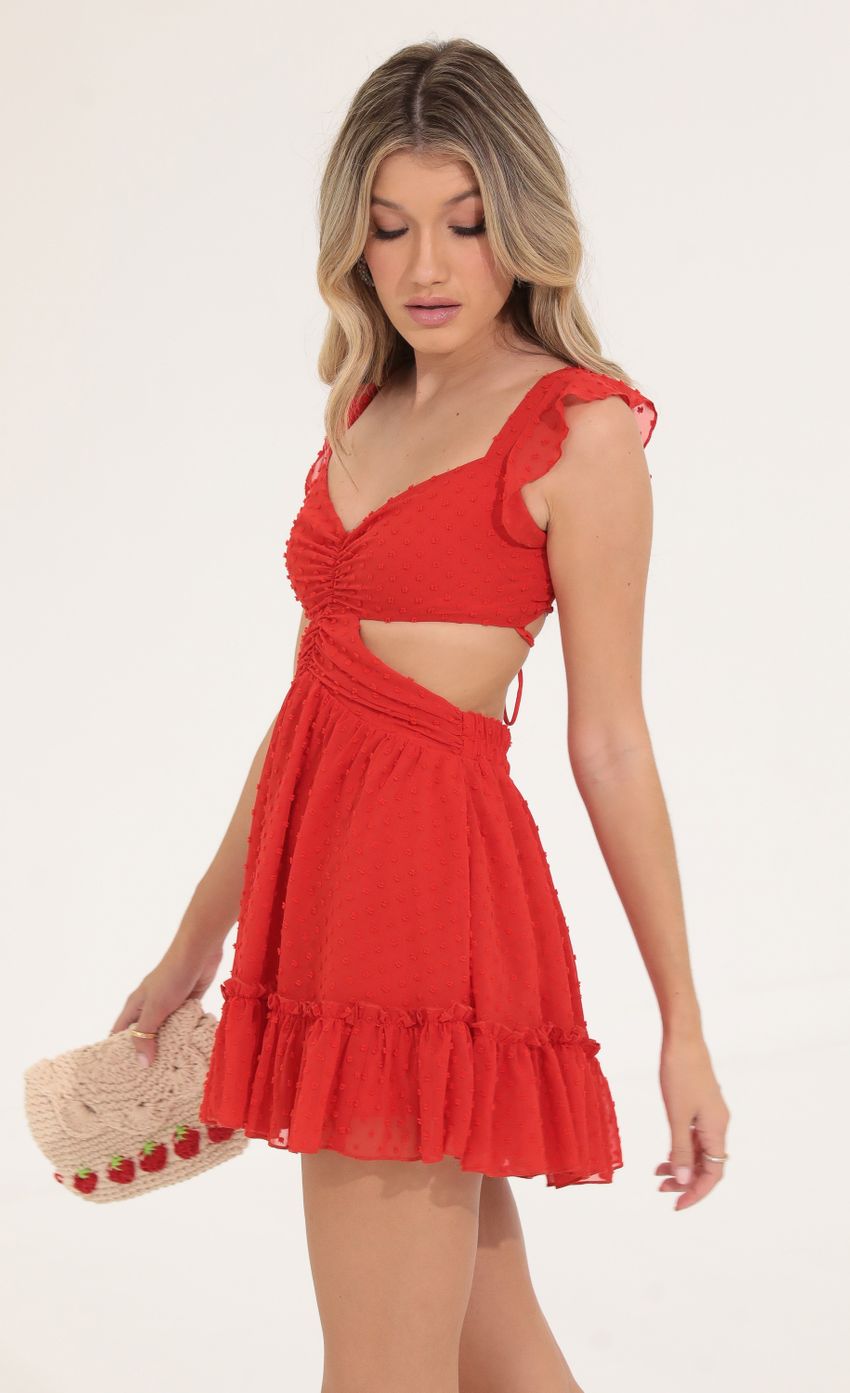 Picture Dotted Chiffon Ruffle Dress in Red. Source: https://media-img.lucyinthesky.com/data/Sep22/850xAUTO/27c64ee9-75ea-47a3-b8f3-0ea7a8f4a654.jpg