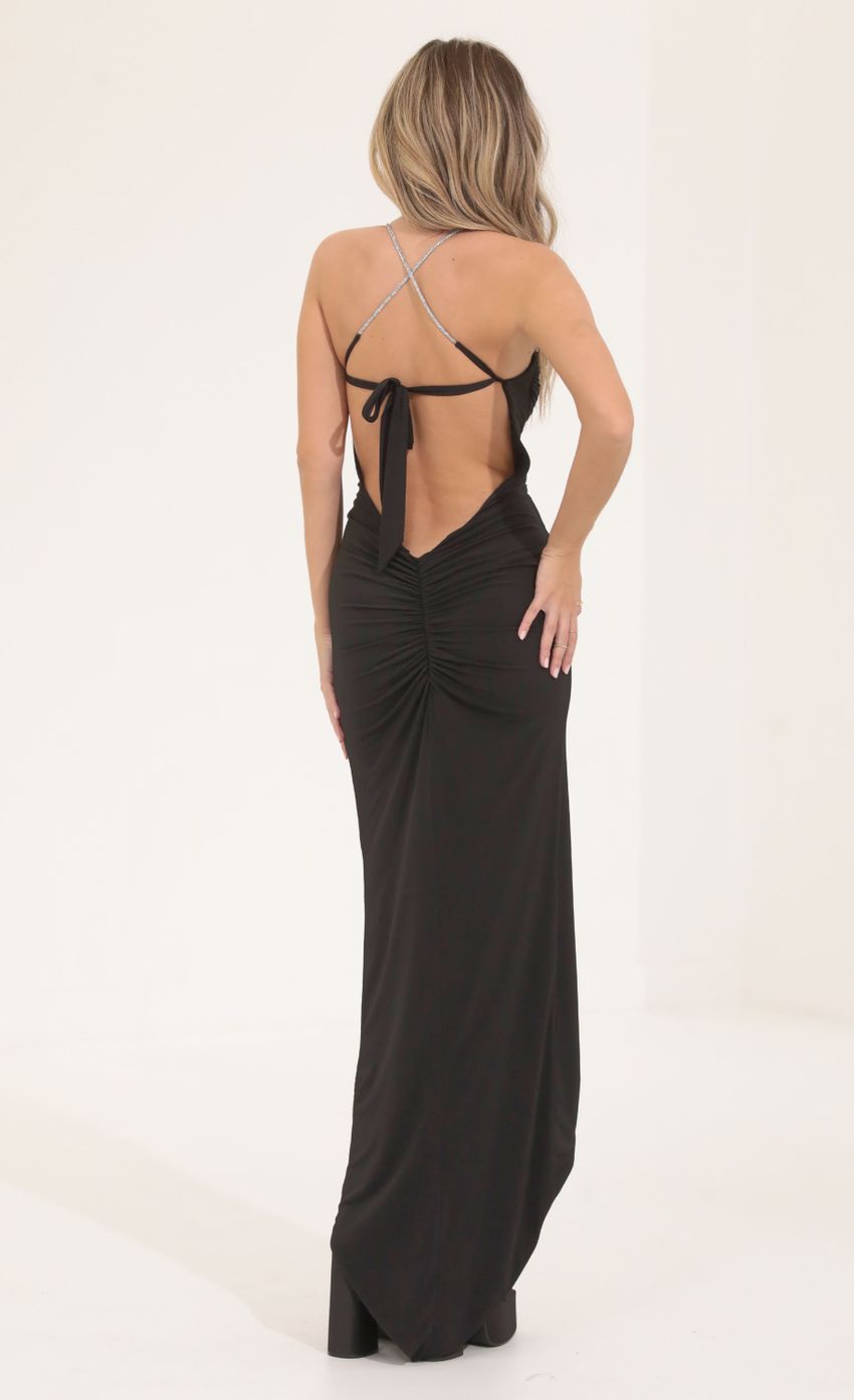Picture Pika Ruched Open Back Maxi Dress in Black . Source: https://media-img.lucyinthesky.com/data/Sep22/850xAUTO/2cc725b1-8ff7-4096-adf5-8faf6cb8d19e.jpg