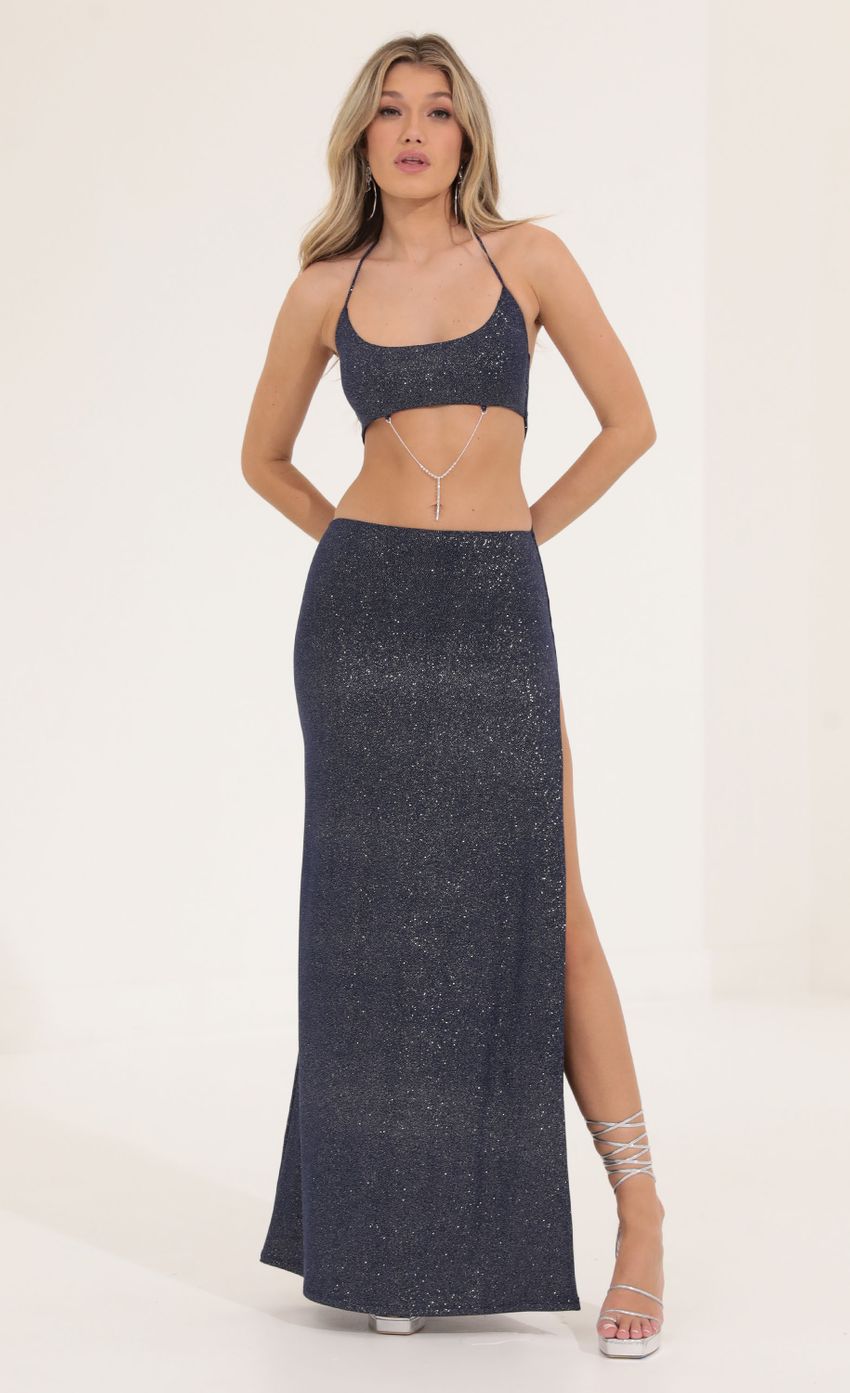 Picture Glitter Tummy Cutout Maxi Dress in Navy. Source: https://media-img.lucyinthesky.com/data/Sep22/850xAUTO/43842210-ddfe-422a-9bea-c03c9032446b.jpg