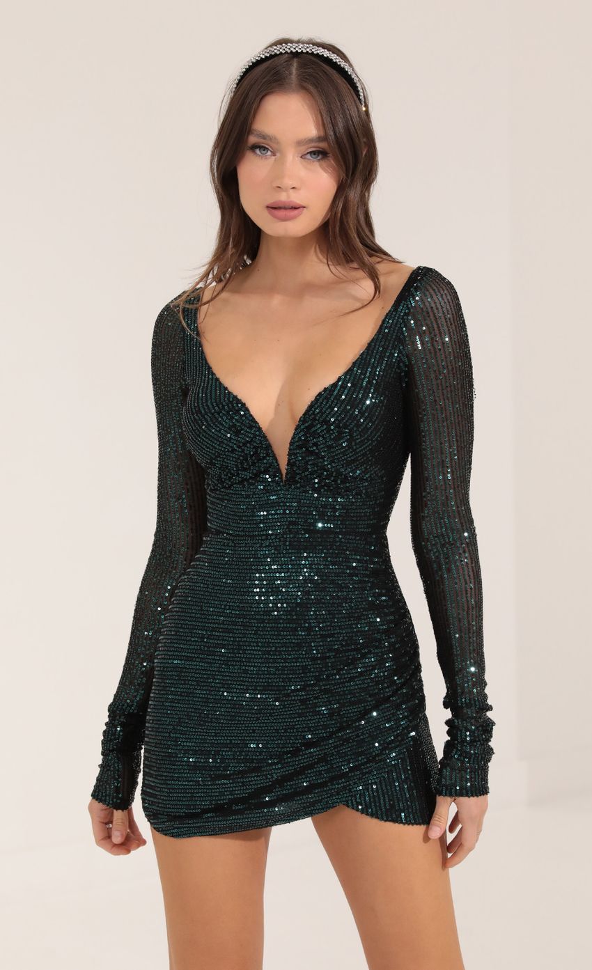 Picture Mesh Sequin Long Sleeve Dress in Green. Source: https://media-img.lucyinthesky.com/data/Sep22/850xAUTO/4e0793ca-b0d8-49c4-9356-d834e14265f7.jpg
