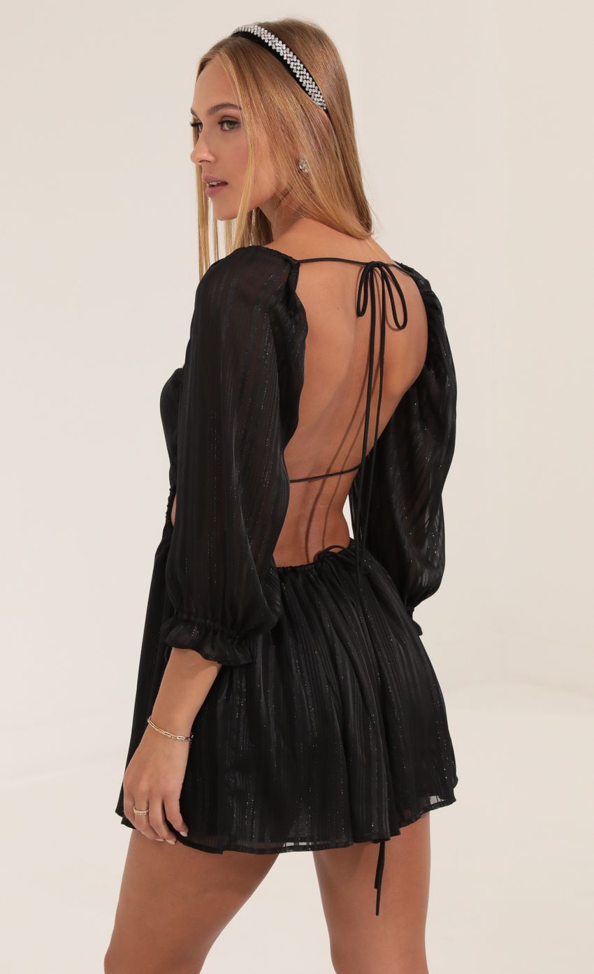 Picture Stripped Chiffon Open Back Dress in Black. Source: https://media-img.lucyinthesky.com/data/Sep22/850xAUTO/66be5b74-181e-497c-ada6-4280ac37a17f.jpg