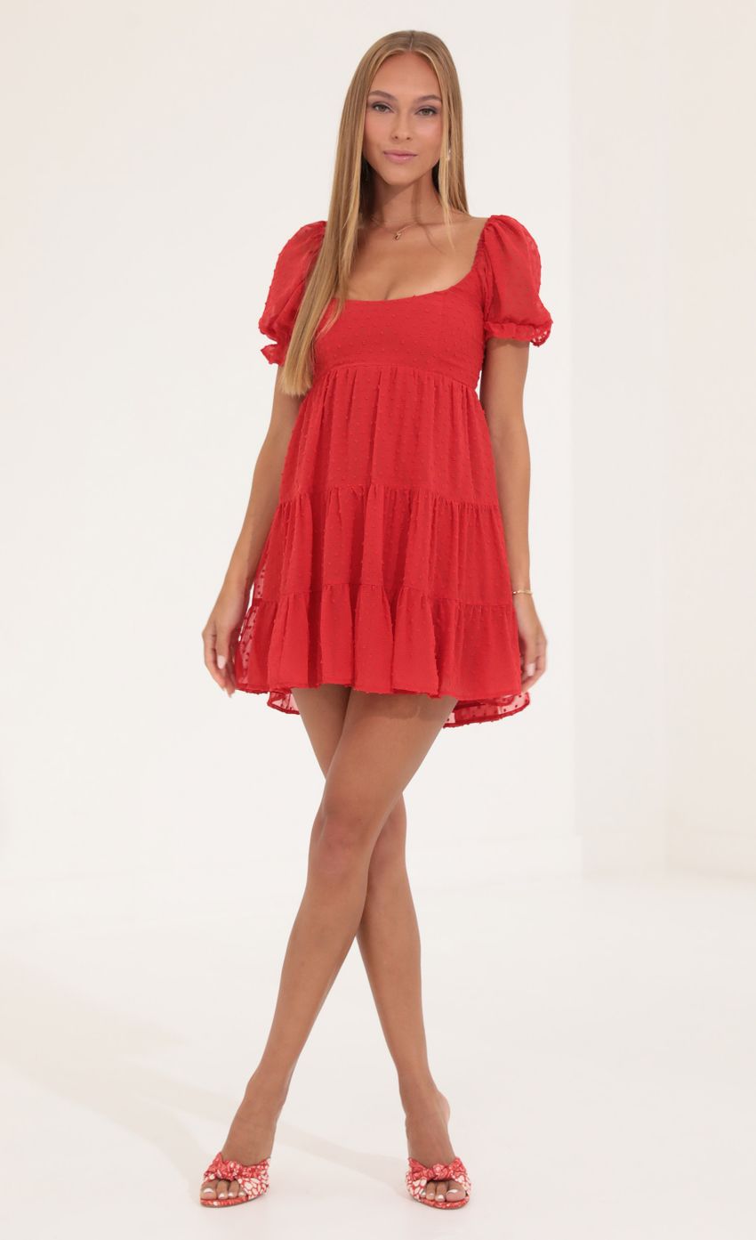 Picture Gloria Dotted Chiffon Fit and Flare Dress in Red. Source: https://media-img.lucyinthesky.com/data/Sep22/850xAUTO/6eb26811-2153-4cfb-b10b-f053d0617314.jpg