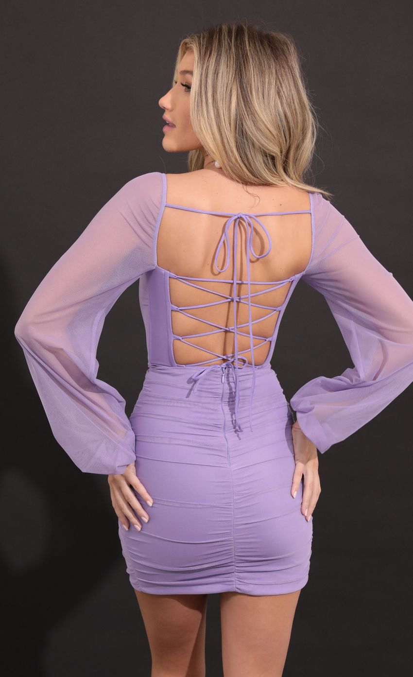 Picture Power Mesh Long Sleeve Dress in Purple. Source: https://media-img.lucyinthesky.com/data/Sep22/850xAUTO/742c056a-83fc-4f34-9452-f22f1601f2b6.jpg