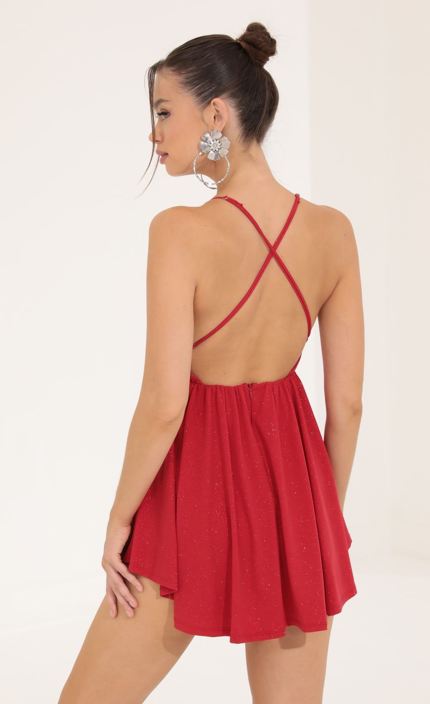Picture Glitter Pleated Romper in Red. Source: https://media-img.lucyinthesky.com/data/Sep22/850xAUTO/76072e10-3607-42c4-92de-3b66daa28f1a.jpg