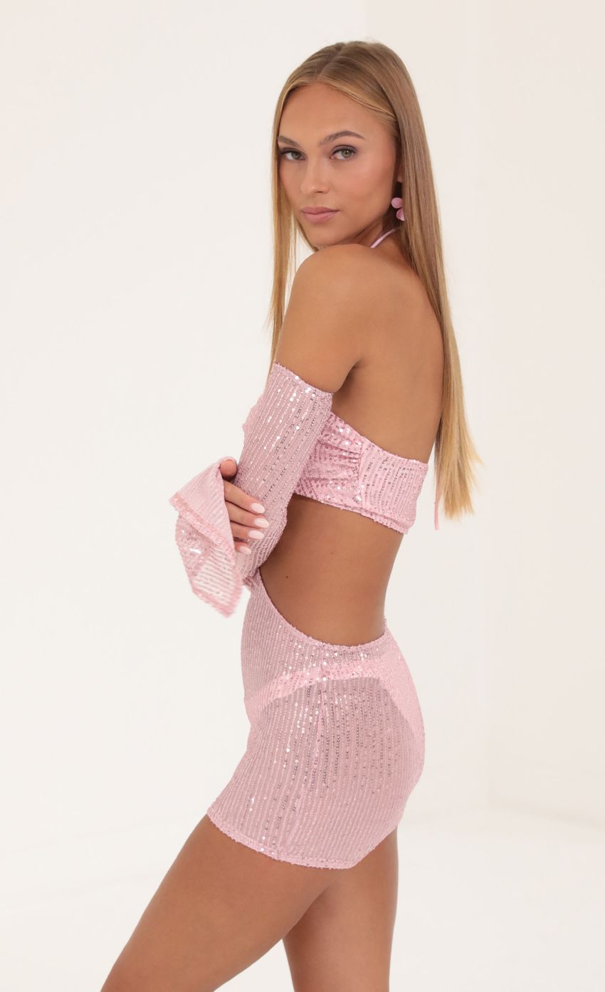 Picture Mesh Sequin Three Piece Set in Pink. Source: https://media-img.lucyinthesky.com/data/Sep22/850xAUTO/9271b5b8-9a8c-4629-8589-02f00704013d.jpg