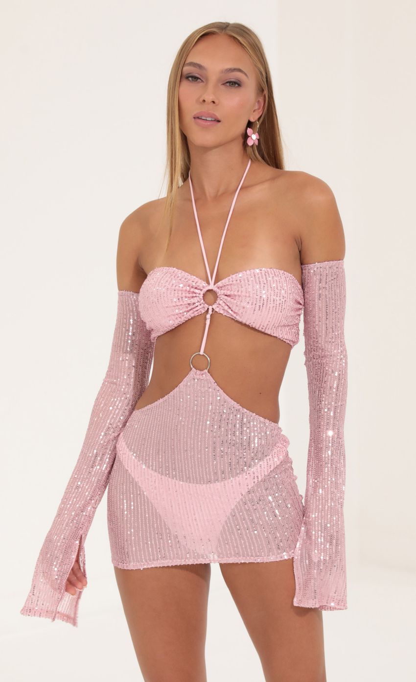 Picture Mesh Sequin Three Piece Set in Pink. Source: https://media-img.lucyinthesky.com/data/Sep22/850xAUTO/997b9e81-b775-4077-aee6-bb3885114df8.jpg