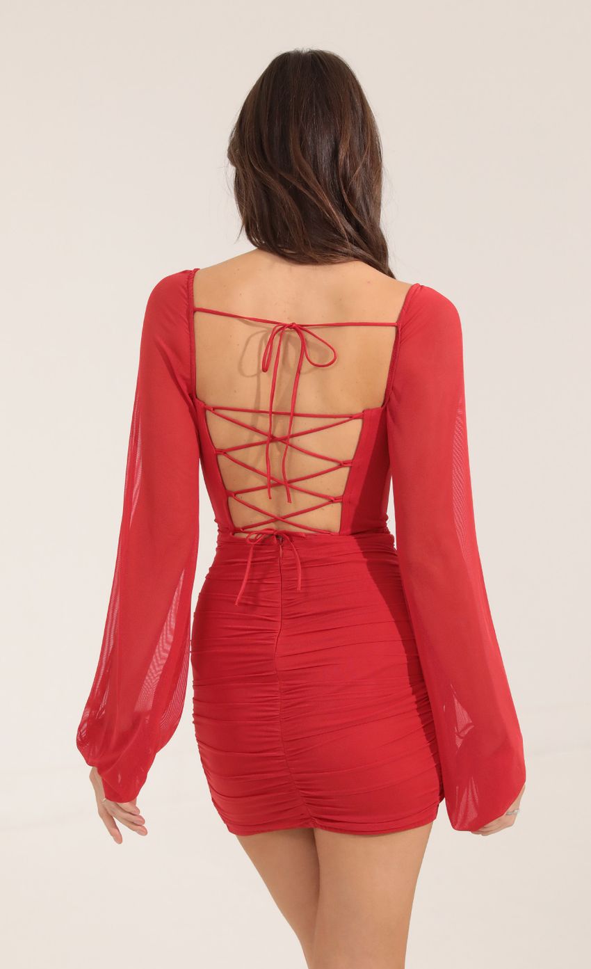 Picture Mesh Long Sleeve Dress in Red. Source: https://media-img.lucyinthesky.com/data/Sep22/850xAUTO/9f4338da-facd-4f7c-a87c-fed2d954a869.jpg