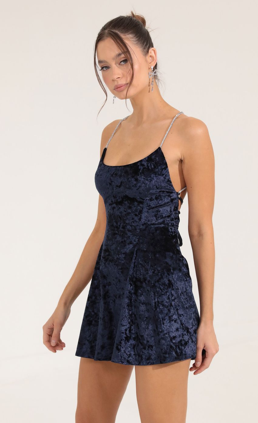 Picture Velvet A-Line Dress in Blue. Source: https://media-img.lucyinthesky.com/data/Sep22/850xAUTO/ad052060-1bea-4944-86d6-543439f0bd5d.jpg