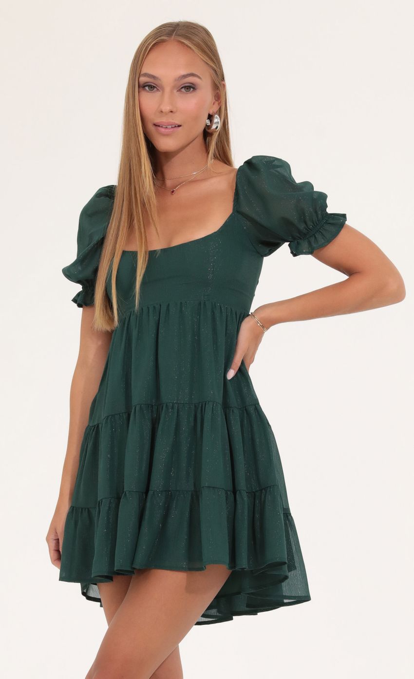 Picture Shimmer Chiffon Fit and Flare Dress in Green. Source: https://media-img.lucyinthesky.com/data/Sep22/850xAUTO/b0064319-1c77-44c1-9426-f882d224720d.jpg