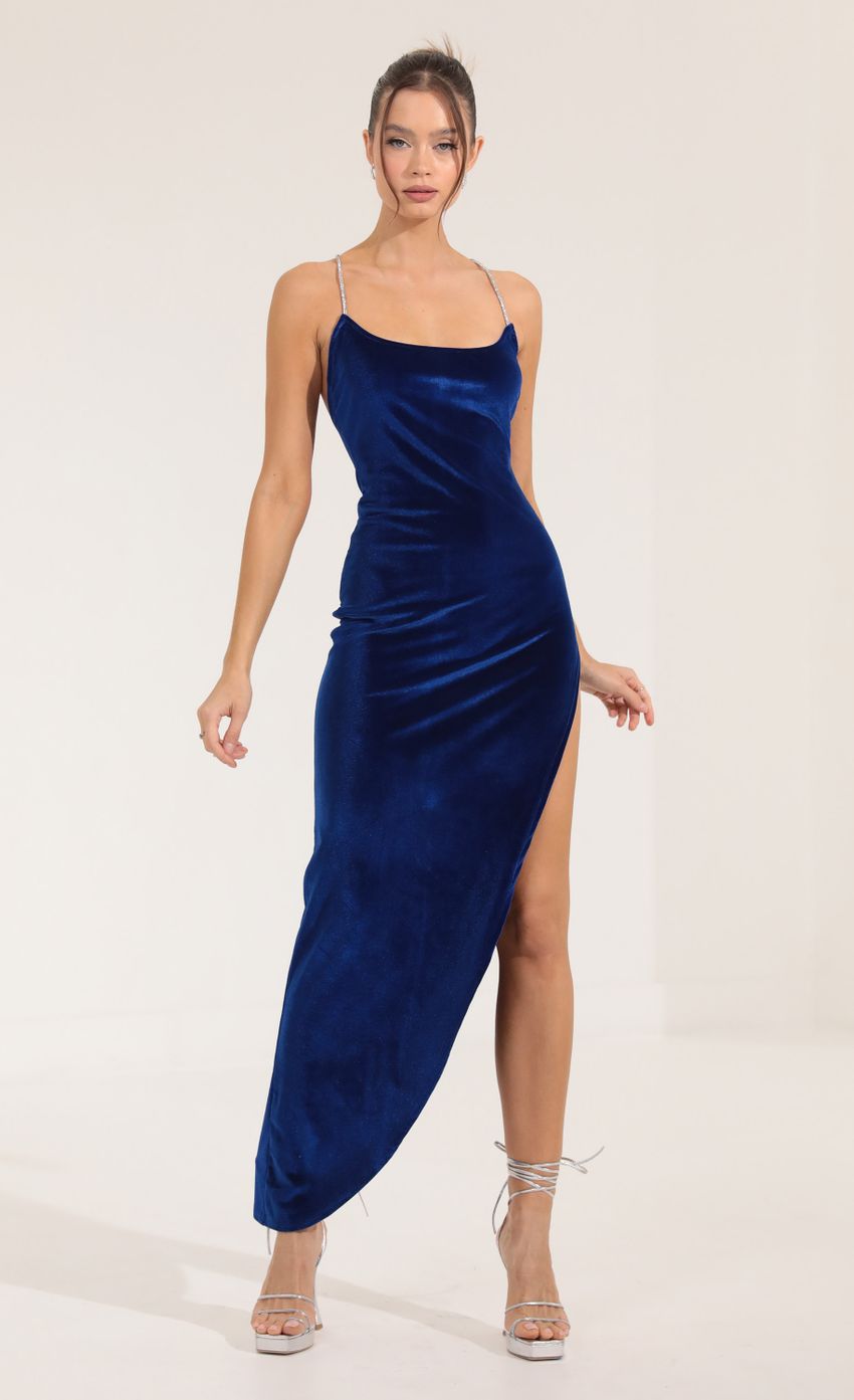 Picture Velvet Maxi Dress in Navy. Source: https://media-img.lucyinthesky.com/data/Sep22/850xAUTO/caf7d50d-79ae-4160-8731-4114efa6b3d7.jpg