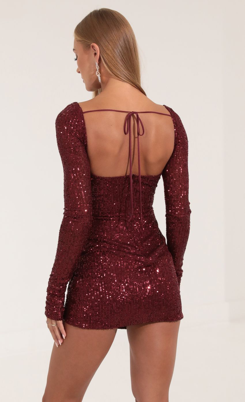 Picture Mesh Sequin Long Sleeve Dress in Red. Source: https://media-img.lucyinthesky.com/data/Sep22/850xAUTO/cb9ac652-a915-4cd7-be8c-7f0ee8504161.jpg