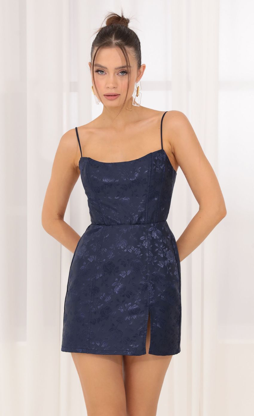 Picture Floral Jacquard Corset Dress in Navy. Source: https://media-img.lucyinthesky.com/data/Sep22/850xAUTO/cedfb543-8dbb-4dbd-856d-2e7ff4e425ea.jpg