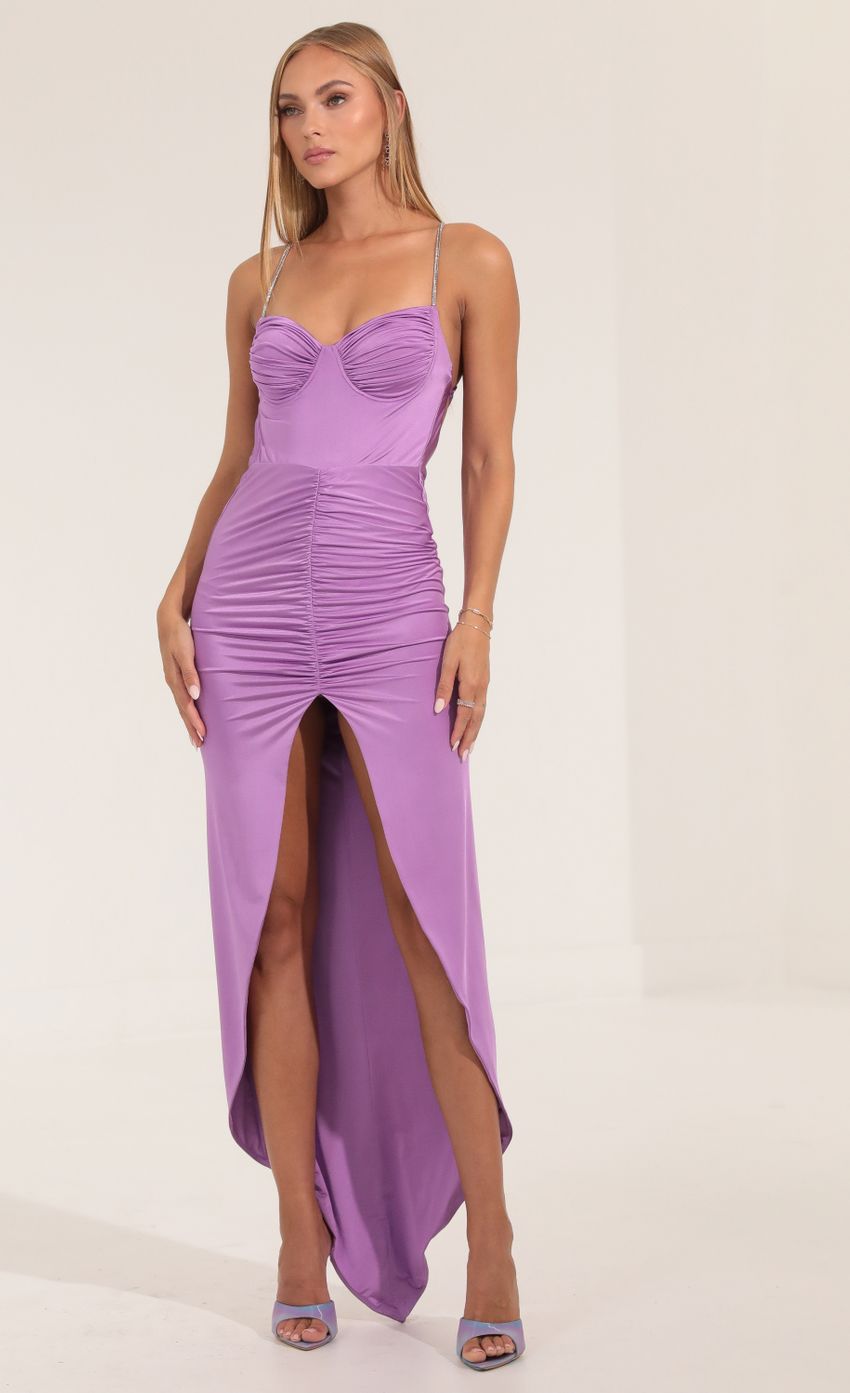 Picture Ruched Open Back Maxi Dress in Purple. Source: https://media-img.lucyinthesky.com/data/Sep22/850xAUTO/e03c5fa0-6aaf-46af-9216-50faa25cf8de.jpg