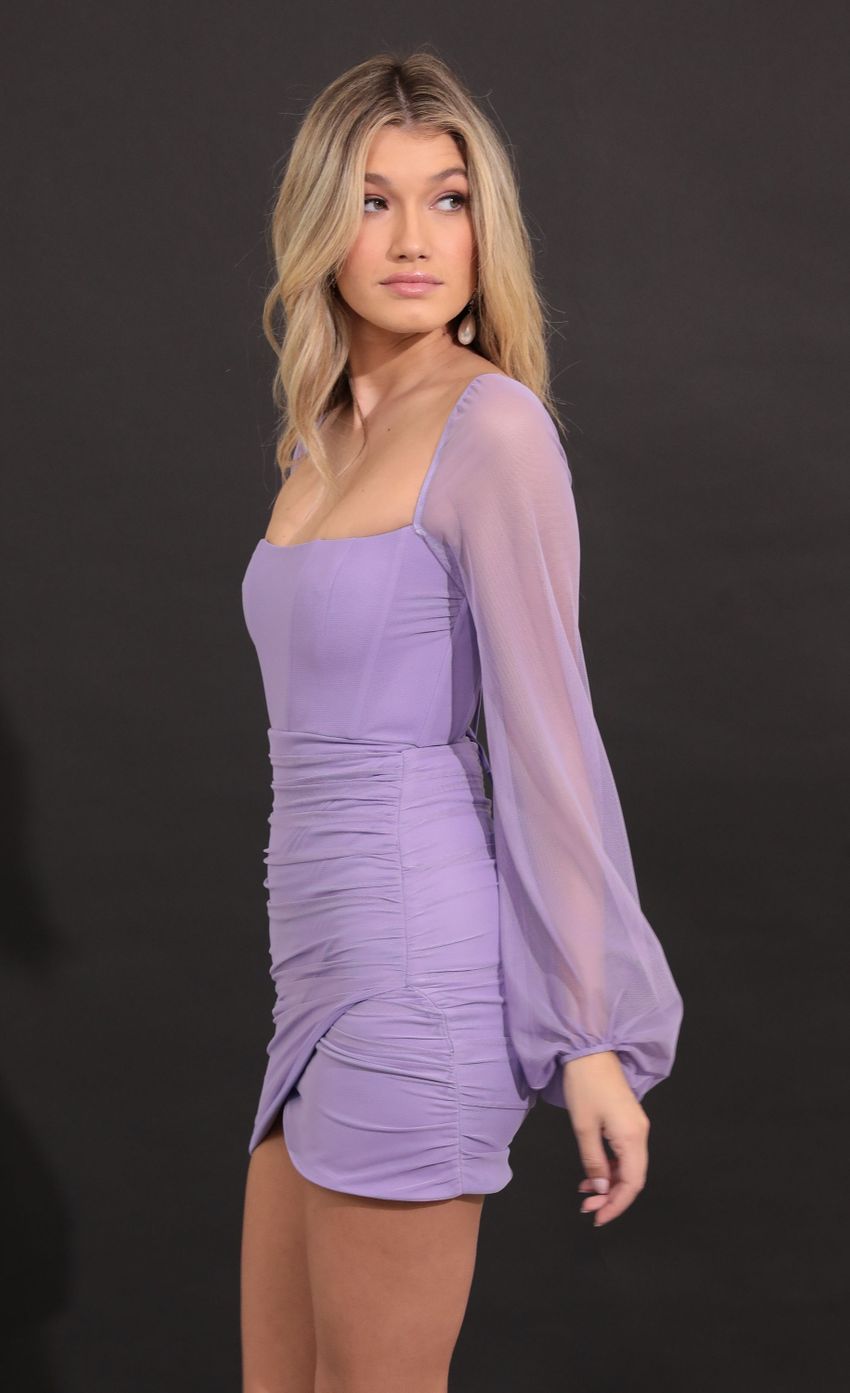 Picture Power Mesh Long Sleeve Dress in Purple. Source: https://media-img.lucyinthesky.com/data/Sep22/850xAUTO/e543f91c-0f52-4ae0-90c0-05182a66596a.jpg