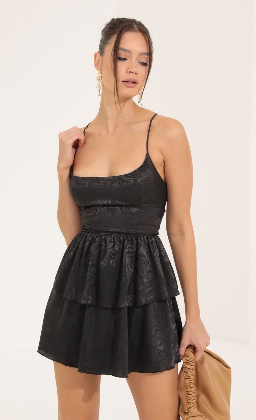 Picture Marble Jacquard Ruffle Dress in Black. Source: https://media-img.lucyinthesky.com/data/Sep22/850xAUTO/ec472f66-8230-46f5-9c1b-b54de6681c94.jpg