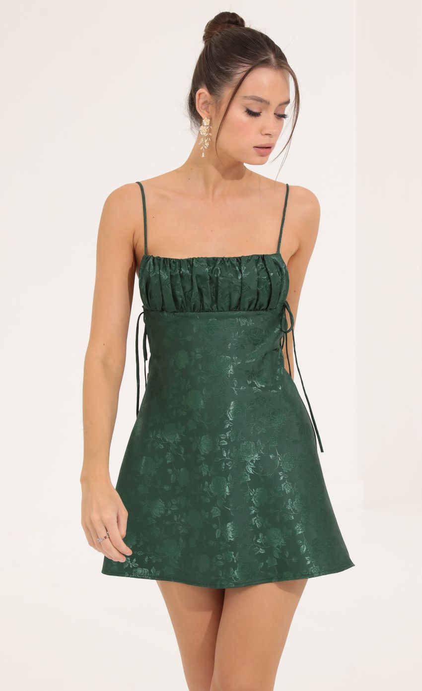 Picture Floral Jacquard A-Line Dress in Green. Source: https://media-img.lucyinthesky.com/data/Sep22/850xAUTO/f4d62ac1-a128-44b9-abf9-361cf716493e.jpg
